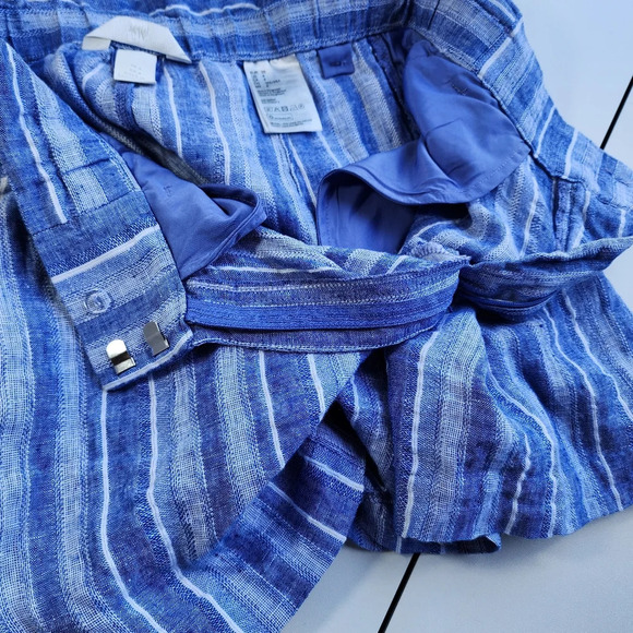 H&M Linen Blend Shorts Women's Blue White Striped Zip Button 3.5" In Size 4 - Picture 8 of 9